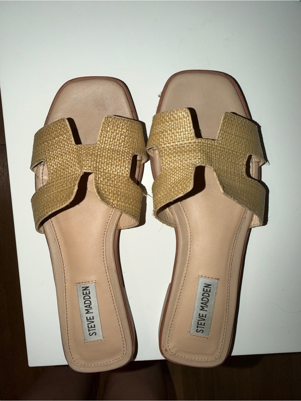 Steve Madden Beige Woven Slide Sandals